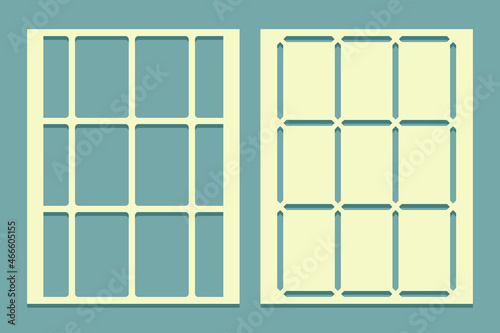 Die for laser cut panels. Stencil with rectangular tile pattern Laser cutting template for drawing, plaster and painting walls or floors. Set of screen cliche direct and inverse.