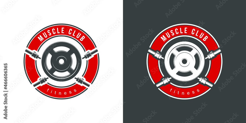 logo athletic club for bodybuilding, powerlifting, weightlifting, crossfit and fitness training. Barbell club logo vintage design isolated on background. Emblem for gym and heavy training of strongman logo athletic club for bodybuilding, powerlifting, weightlifting, crossfit and fitness training. Barbell club logo vintage design isolated on background. Emblem for gym and heavy training of strongman