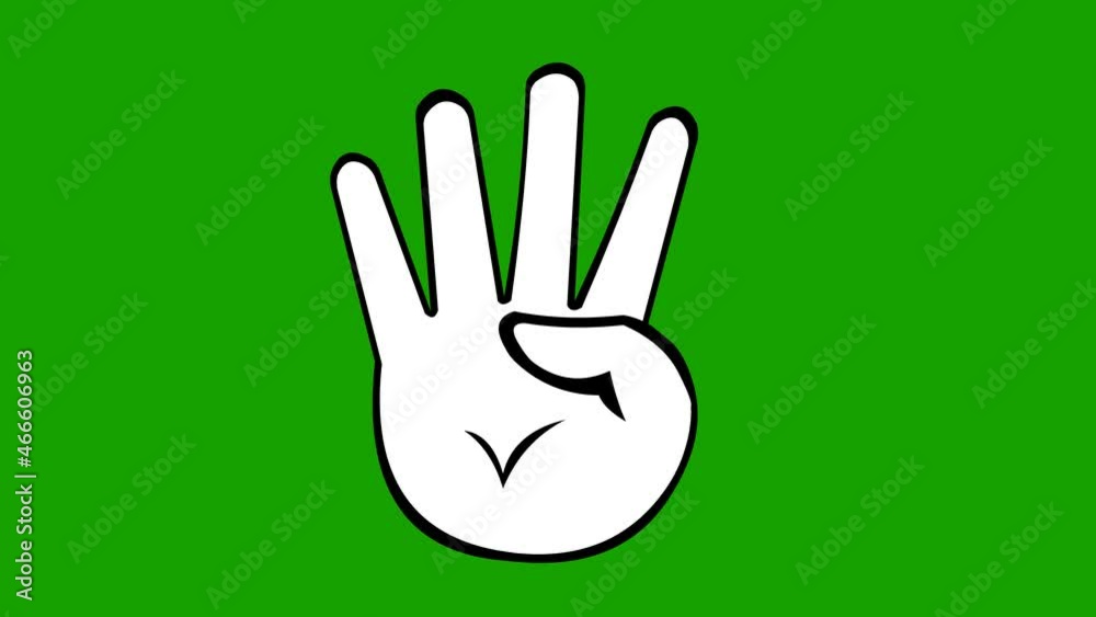 Loop animation of a hand drawn in black and white counting to the number five, on a green chroma key background Loop animation of a hand drawn in black and white counting to the number five, on a green chroma key background