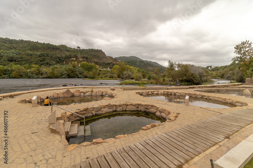 Natural Roman baths outdoors with hot steam and thermal water , Chavasqueira thermal baths, in Ourense, Spain