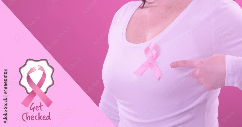 custom made wallpaper toronto digitalAnimation of breast cancer awareness text over caucasian woman
