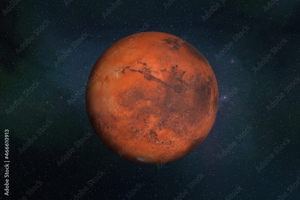 Planet Mars of solar system in dark space. 3D render illustration. Elements of this image furnished by NASA Planet Mars of solar system in dark space. 3D render illustration. Elements of this image furnished by NASA