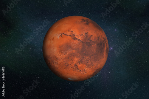 Planet Mars of solar system in dark space. 3D render illustration. Elements of this image furnished by NASA