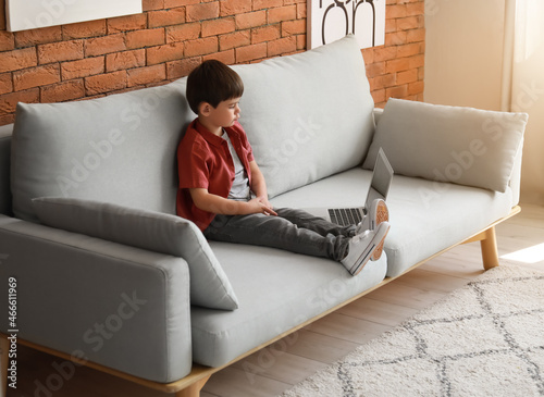 Little boy watching cartoon...