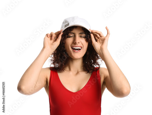 Happy young woman with clos...