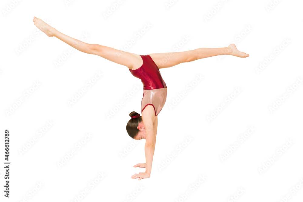 Talented gymnast working on her flexibility