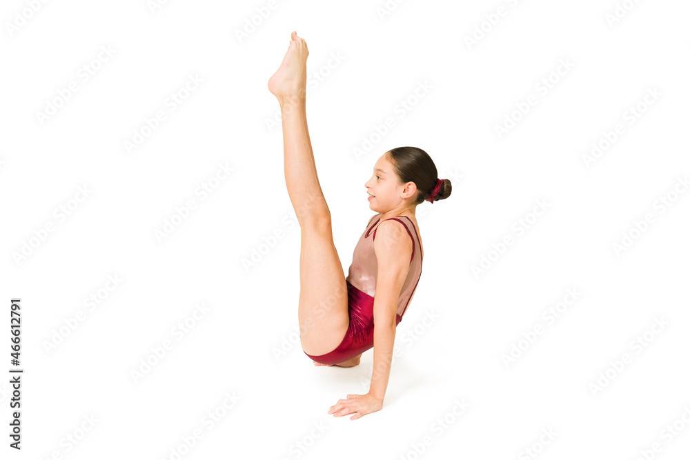 Little kid and gymnast exercising Little kid and gymnast exercising