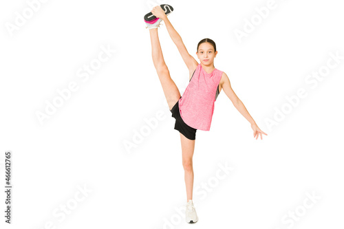 Gymnast kid training during a class