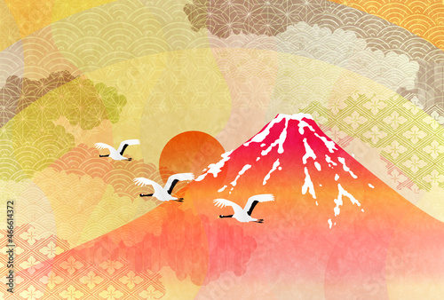 富士山　年賀状　和柄　背景 