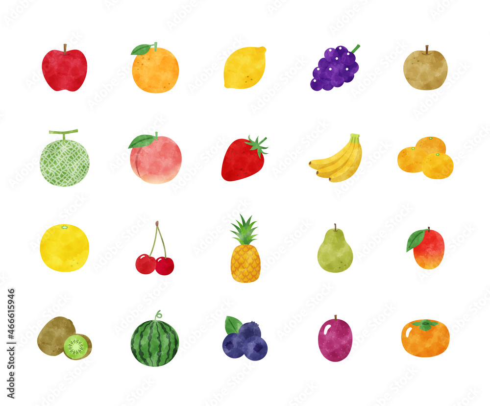 フルーツの水彩イラストセット