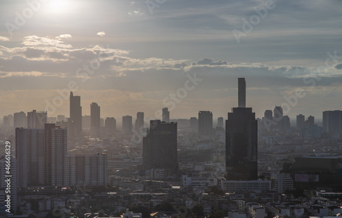Bangkok, Thailand - Jun 30, 2020 : Beautiful city view of Bangkok before the sunset creates relaxing feeling for the rest of the day. Selective focus.