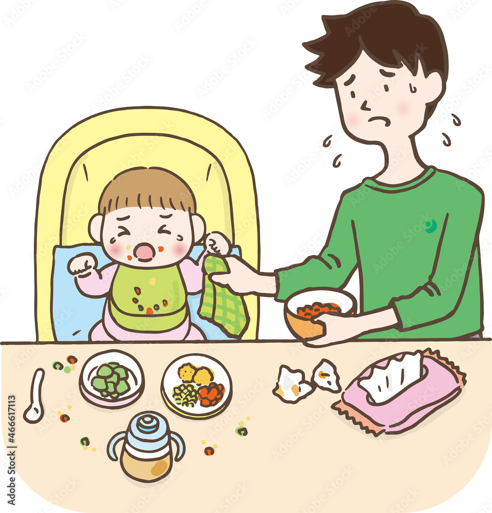子育て_ごはん_男性/This is an illustration of a man raising a child. 子育て_ごはん_男性/This is an illustration of a man raising a child.