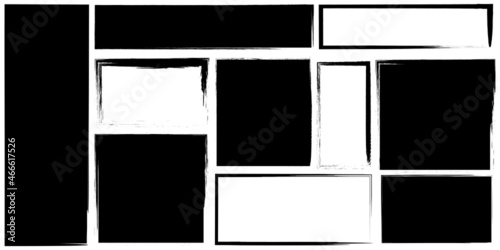 Black brush rectangles in retro style on white background. Vector illustration. Stock image.