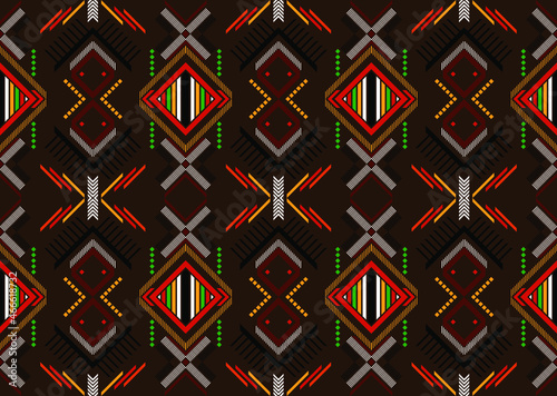 Geometric ethnic oriental seamless pattern traditional Design for background,carpet,wallpaper.clothing,wrapping,Batik fabric,Vector illustration.embroidery style - Sadu, sadou, sadow or sado
