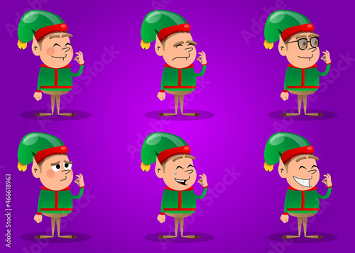 Christmas Elf showing ok sign. Vector cartoon character illustration of Santa Claus's little worker, helper.