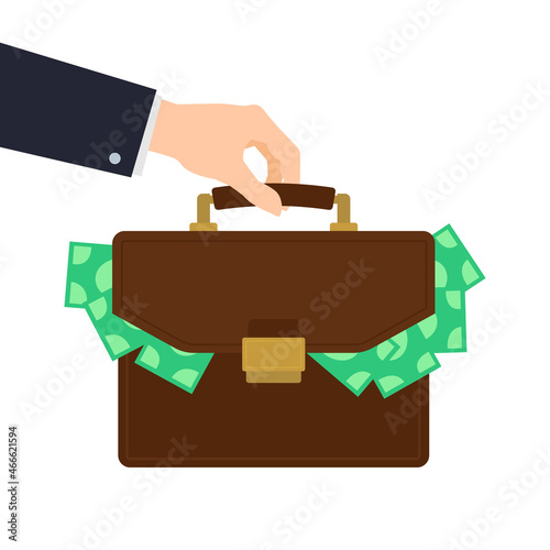 businessman hand holding a briefcase with money banknotes vector illustration