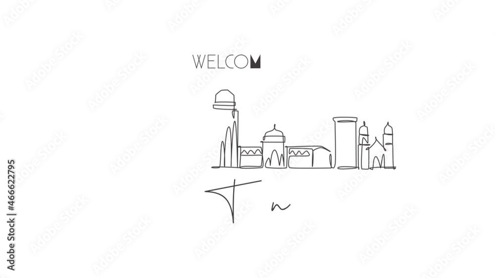 Animated self drawing of single continuous line draw Tucson city skyline, Arizona. Famous city scraper landscape. World travel concept home wall decor art poster print. Full length one line animation. Animated self drawing of single continuous line draw Tucson city skyline, Arizona. Famous city scraper landscape. World travel concept home wall decor art poster print. Full length one line animation.