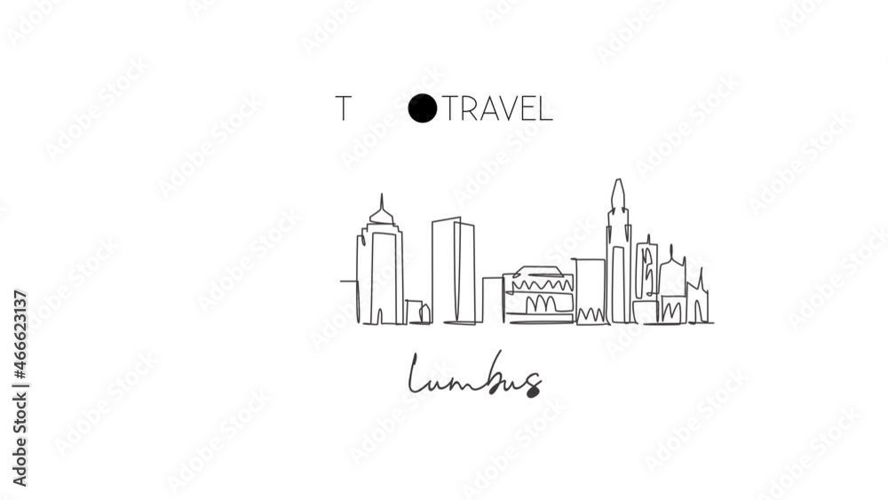 Animated self drawing of continuous line draw Columbus city skyline, USA. Famous city scraper and landscape. World travel concept home wall decor poster art print. Full length one line animation. Animated self drawing of continuous line draw Columbus city skyline, USA. Famous city scraper and landscape. World travel concept home wall decor poster art print. Full length one line animation.