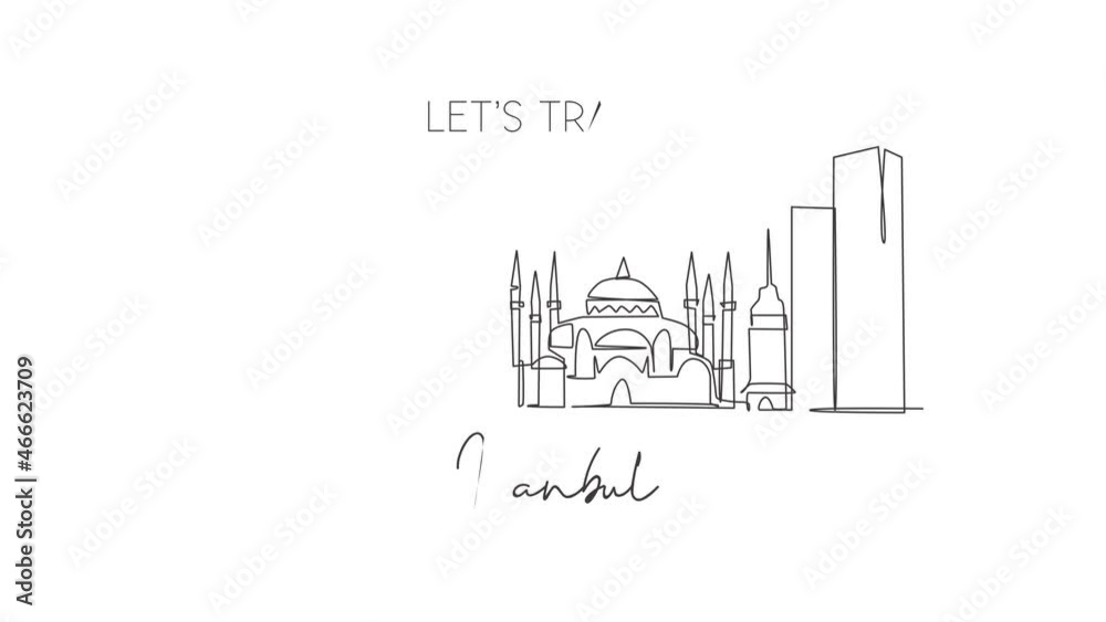 Animation of one line drawing Istanbul city skyline, Turkey. Historical town landscape in world. Best holiday destination home wall decor poster. Continuous line self draw animated. Full length motion Animation of one line drawing Istanbul city skyline, Turkey. Historical town landscape in world. Best holiday destination home wall decor poster. Continuous line self draw animated. Full length motion