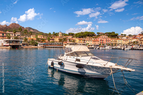 Porto Azzurro  Island of Elba  Italy - 19 September 2021 Colorful cityscape of Harbor of Porto Azzurro 