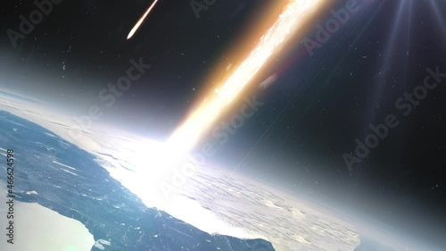 Asteroids meteors burning in earth atmosphere
Cinematic outer space view of fast blazing meteors burning,
 photo