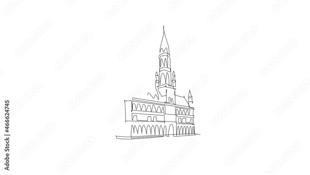 Animated self drawing of continuous line draw Grand Place of Brussels landmark. Most beautiful famous place in Belgium. World travel home wall decor poster concept. Full length one line animation. Animated self drawing of continuous line draw Grand Place of Brussels landmark. Most beautiful famous place in Belgium. World travel home wall decor poster concept. Full length one line animation.