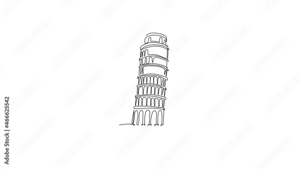 Animated self drawing of one continuous line draw Pisa Tower landmark. Beautiful historical iconic place in Piazza del Duomo. Home wall decor art poster print. Full length single line animation. Animated self drawing of one continuous line draw Pisa Tower landmark. Beautiful historical iconic place in Piazza del Duomo. Home wall decor art poster print. Full length single line animation.