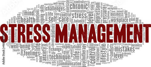 Stress Management vector illustration word cloud isolated on white background.