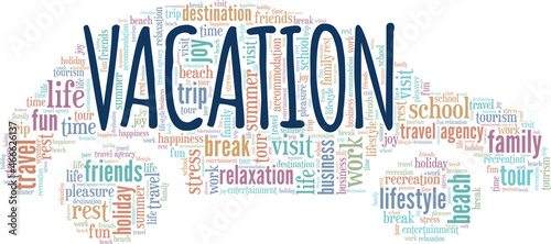 Vacation vector illustration word cloud isolated on white background.