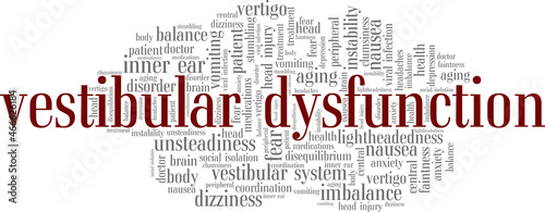 Vestibular Dysfunction vector illustration word cloud isolated on white background.