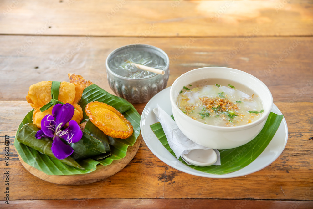 Homemade Pork rice soup and deep fried dough stick Homemade Pork rice soup and deep fried dough stick