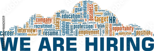 We are hiring vector illustration word cloud isolated on white background.