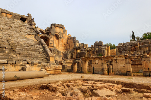 Ruins of ancient Greek-Roman theatre of Myra in Demre, Antalya province in Turkey