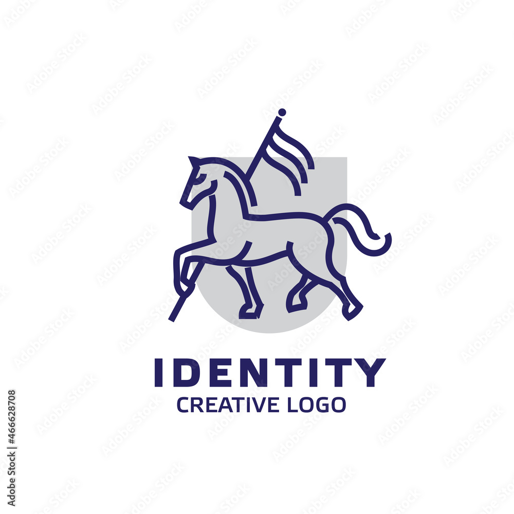 Horse with a flag logo and shield background Horse with a flag logo and shield background