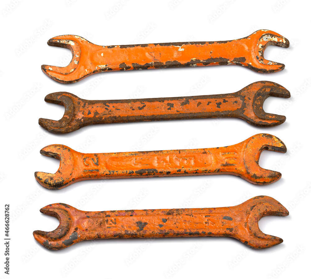 Old wrenches on a white background