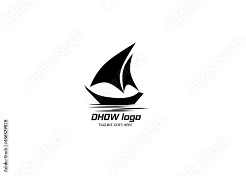 Silhouette of Dhow logo design, Traditional Sailboat from Asia or Africa