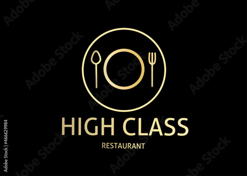 Luxury gold plate with Spoon Fork Knife for Restaurant Bar Bistro Vintage Retro Logo design vector