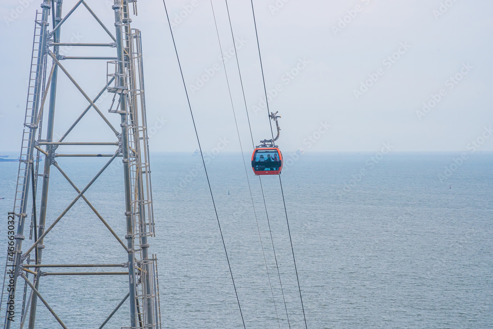 Ho May cable car on Nui Lon mountain in Vung Tau city and coast, Vietnam. Vung Tau is a famous coastal city in the South of Vietnam.