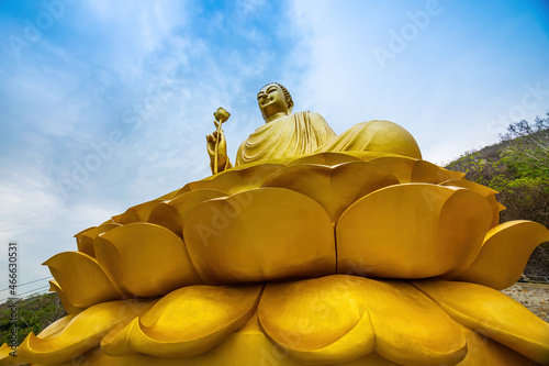 View of Golden Buddha statue at Chon Khong Monastery in Vung tau city. photo