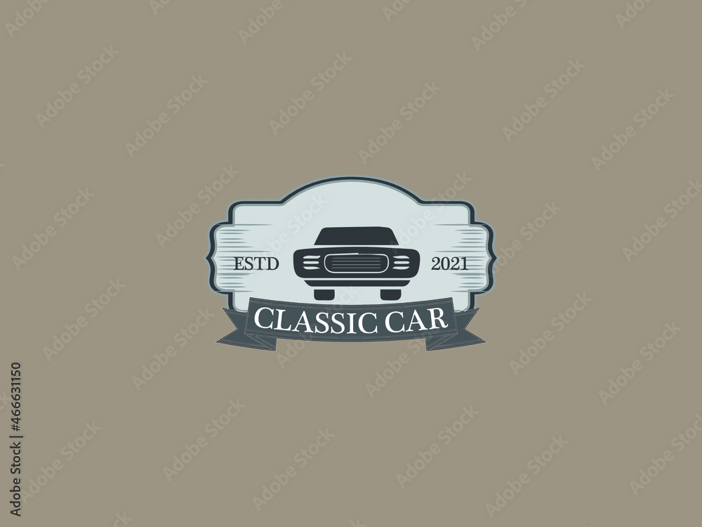 vintage classic car as logo or template vector or illustration