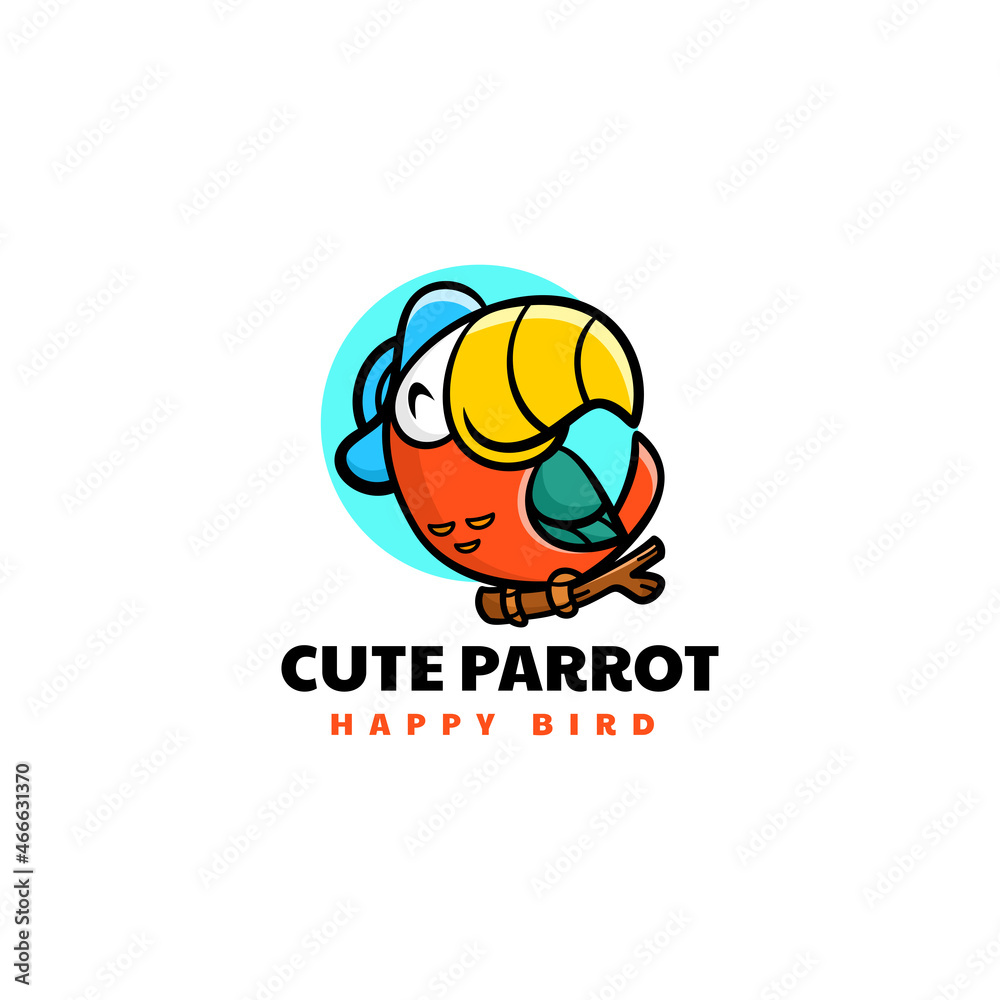 Fototapeta premium Vector Logo Illustration Cute Parrot Simple Mascot Style.