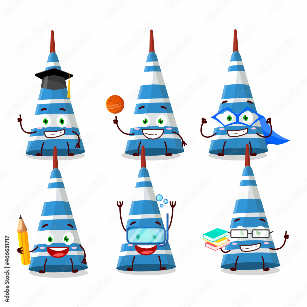 School student of blue long trumpet cartoon character with various expressions School student of blue long trumpet cartoon character with various expressions