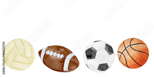 Fototapeta Naklejka Na Ścianę i Meble -  Watercolor illustration of sport balls set football, soccer, basketball and baseball isolated on white background