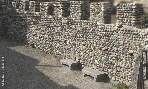 Medieval stone crenellated walls.Candelo, Italy photo