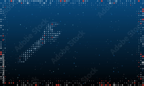 On the left is the adjustable wrench symbol filled with white dots. Abstract futuristic frame of dots and circles. Vector illustration on blue background with stars