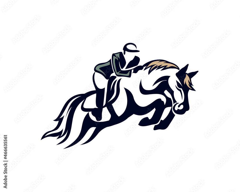 jockey horse jump sport drawn art logo template illustration