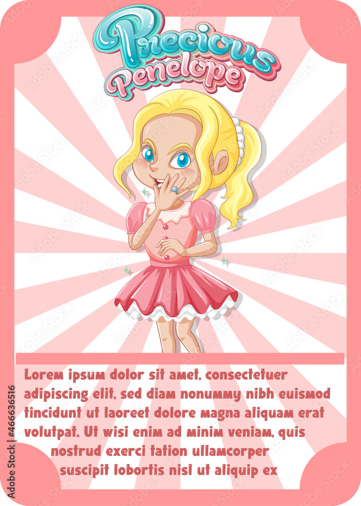 Fototapeta Character game card template with word Precious Penelope