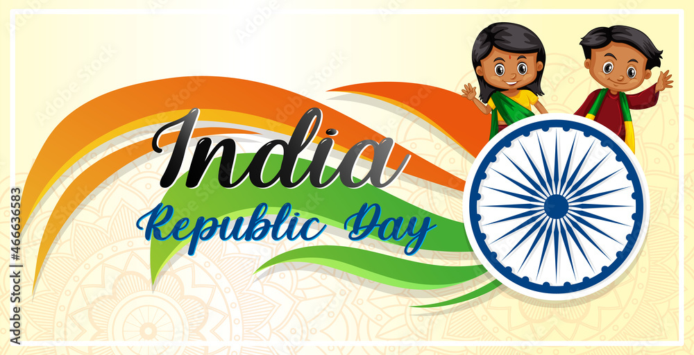 India Republic Day banner with kid characters