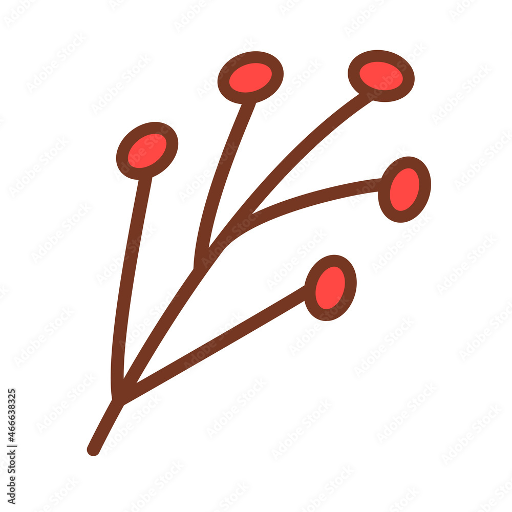 A branch with berries is a cartoon flat style. Vector illustration. A branch with berries is a cartoon flat style. Vector illustration.