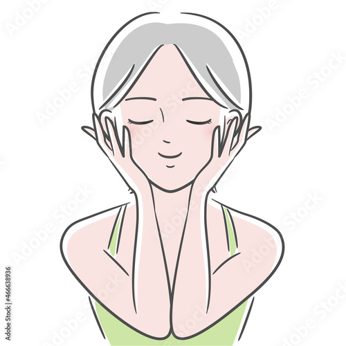 女性　美容　スキンケア　きれい　ショートヘア　イラスト素材